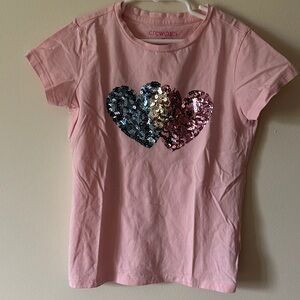 Crewcuts Pink Short Sleeve Tee with Dual Sequin Hearts